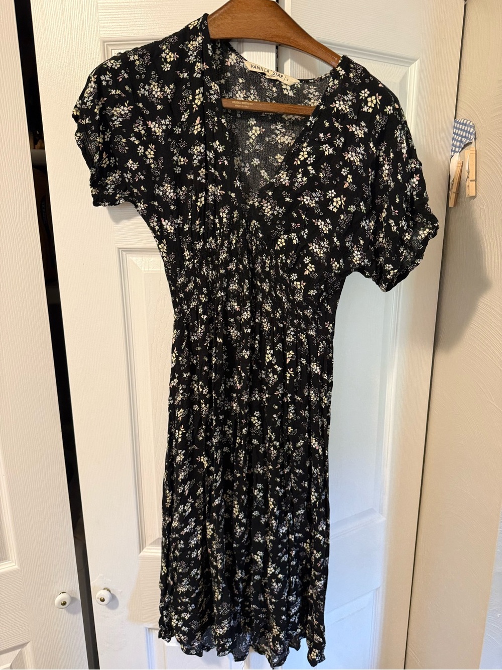 Vanilla Star Black Floral Midi with Puff Sleeves